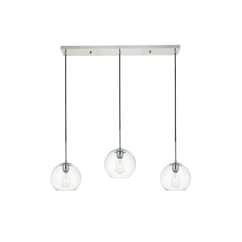Clear Spherical Glass/ Metal 3-Light 36-inch Pendant