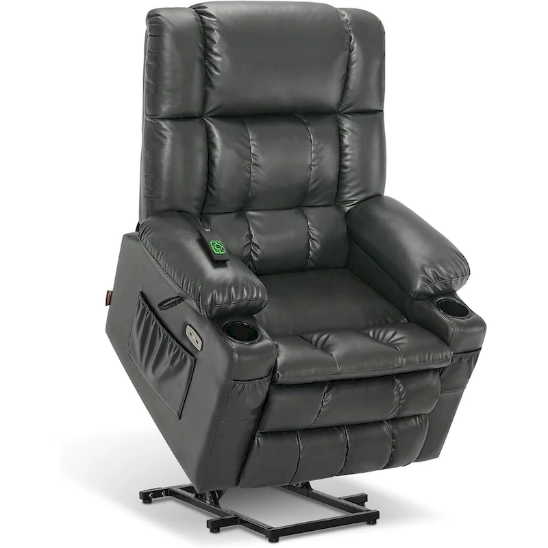 MCombo Large Dual Motor Power Lift Recliner Chair Sofa with Massage and Heat for Tall Elderly People, Faux Leather 7896
