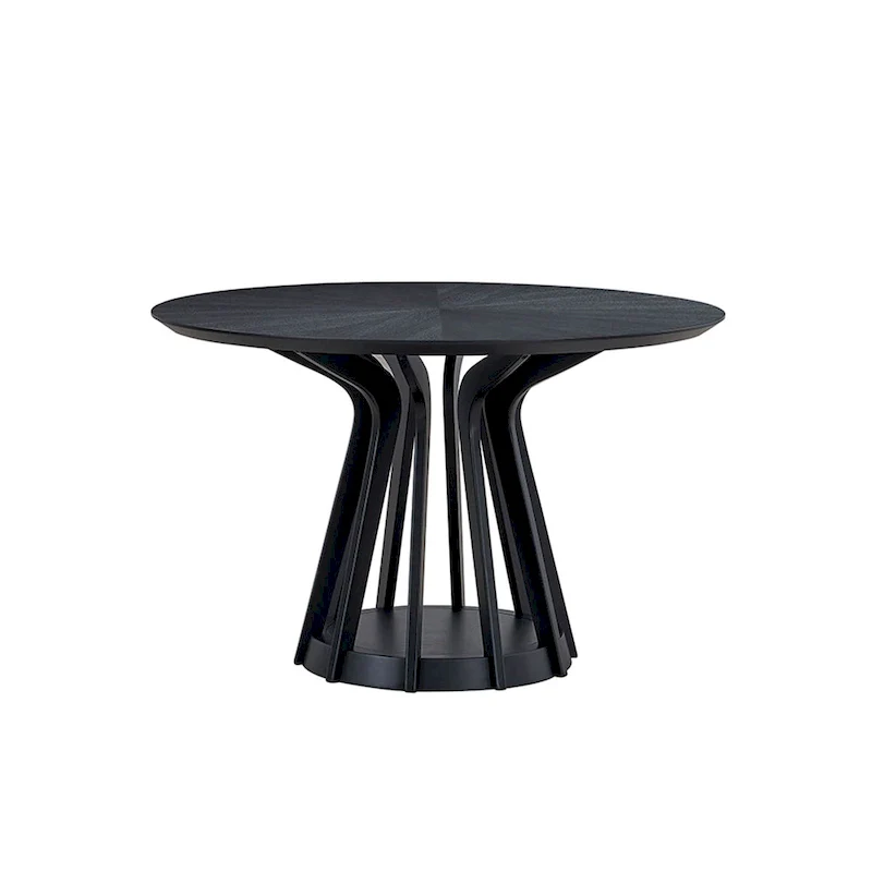 5 Pcs Solid Wood Dining Table Set, Round Kitchen Furniture Set with Wooden Pedestal Kitchen Table and 4 Upholstered Chairs