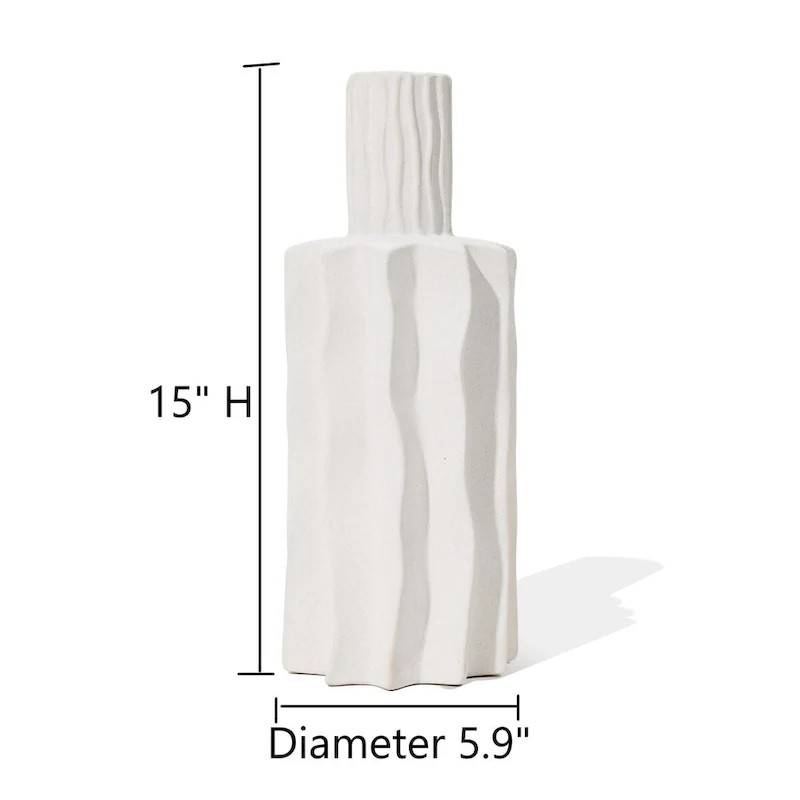 2-Piece White Fluted Stoneware Table Vase Set