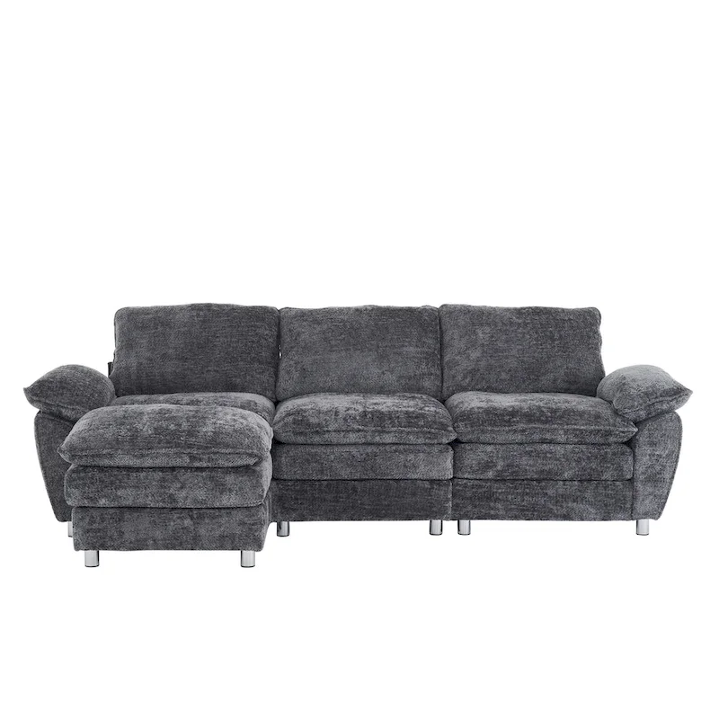 Modern Deep 3-Seat Sofa Couch with Ottoman