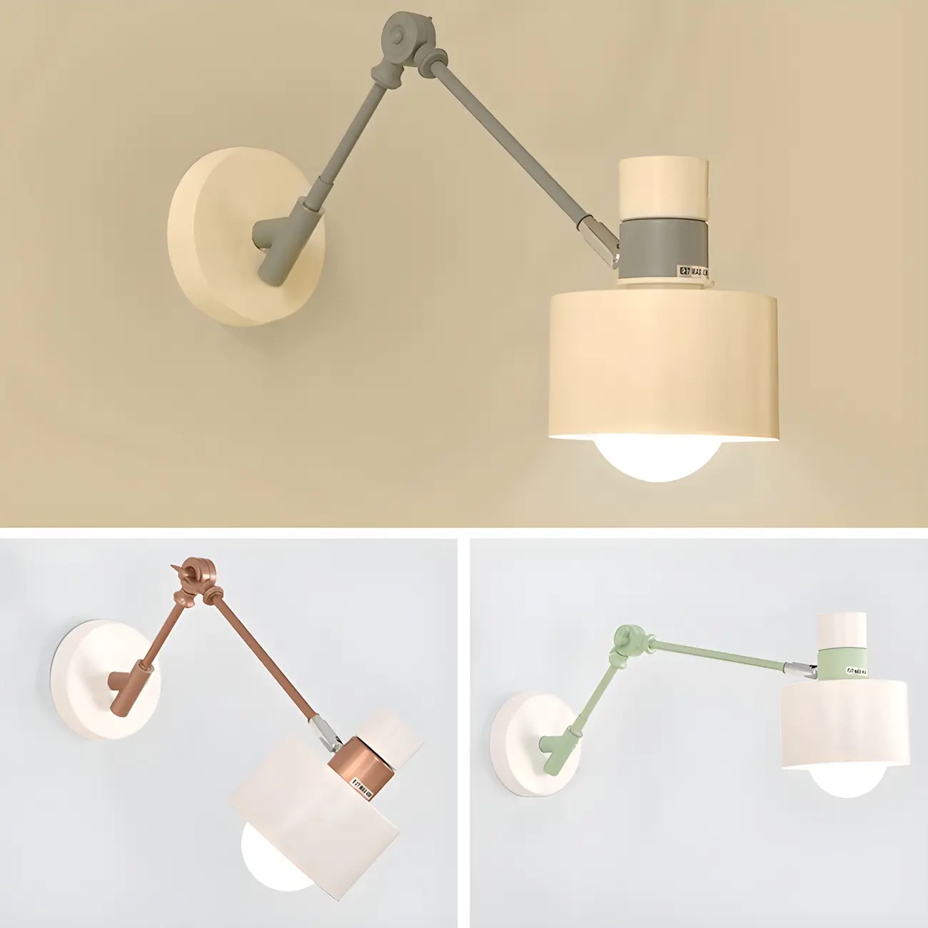 Modern Wood Metal Swing Arm Wall Light