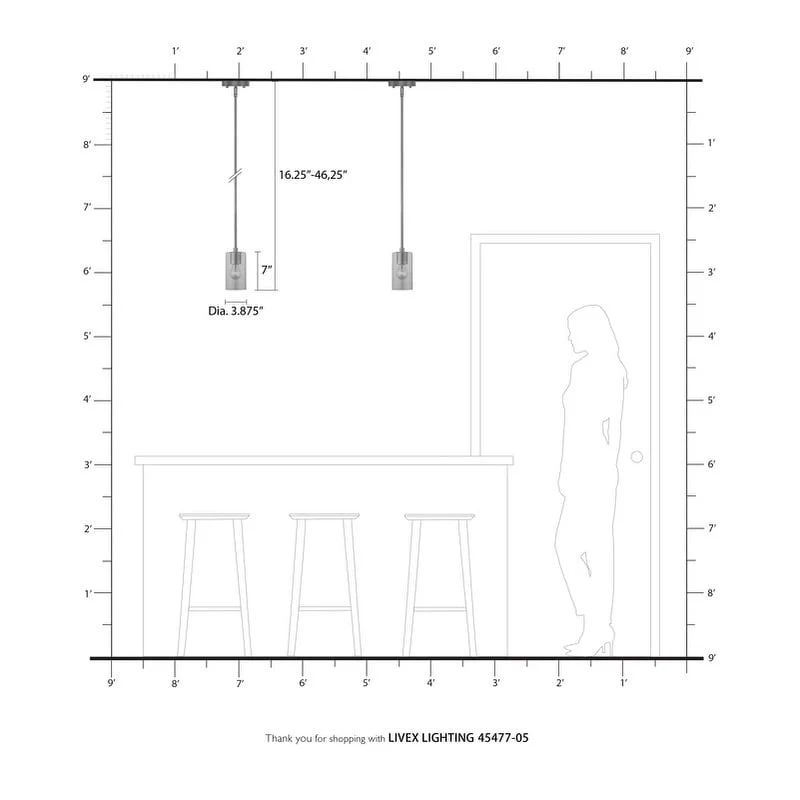 Livex Lighting 1 Light Mini Pendant, 45477-05 - 5  Dia x 16.25  - 46.25  Adj. H