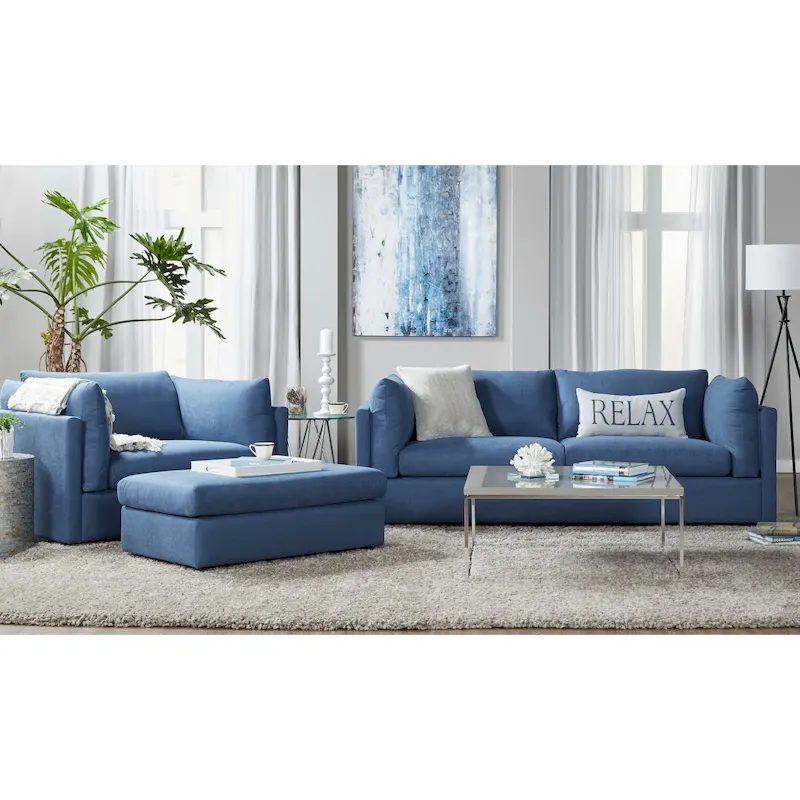 Roundhill Furniture Enda Pillow Back Fabric 3-Piece Sofa and Cuddler Chair Set