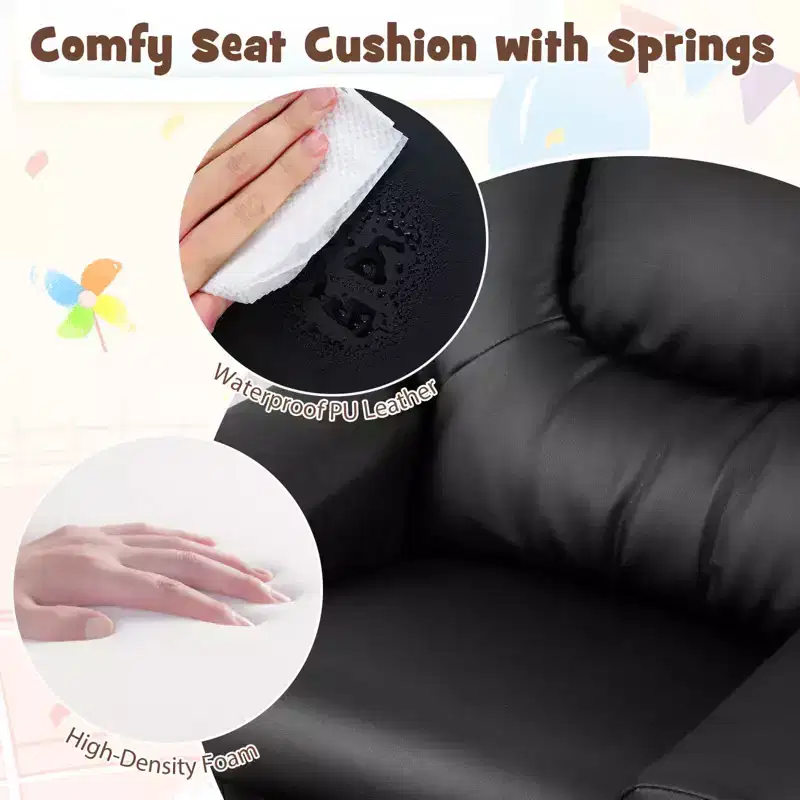 Kids Recliner Chair with Cup Holder – Beige / Black / Brown / Pink, Push-Back Style, 1-Seat