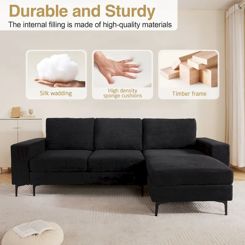 L-Shaped Upholstered Sofa Couch with Metal Legs