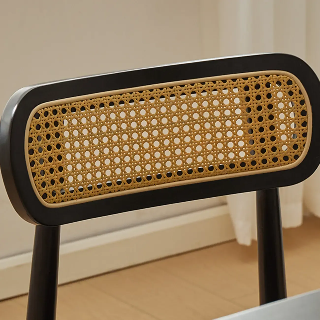 Rustic Black Wooden Armless Dining Chair with Handwoven Back