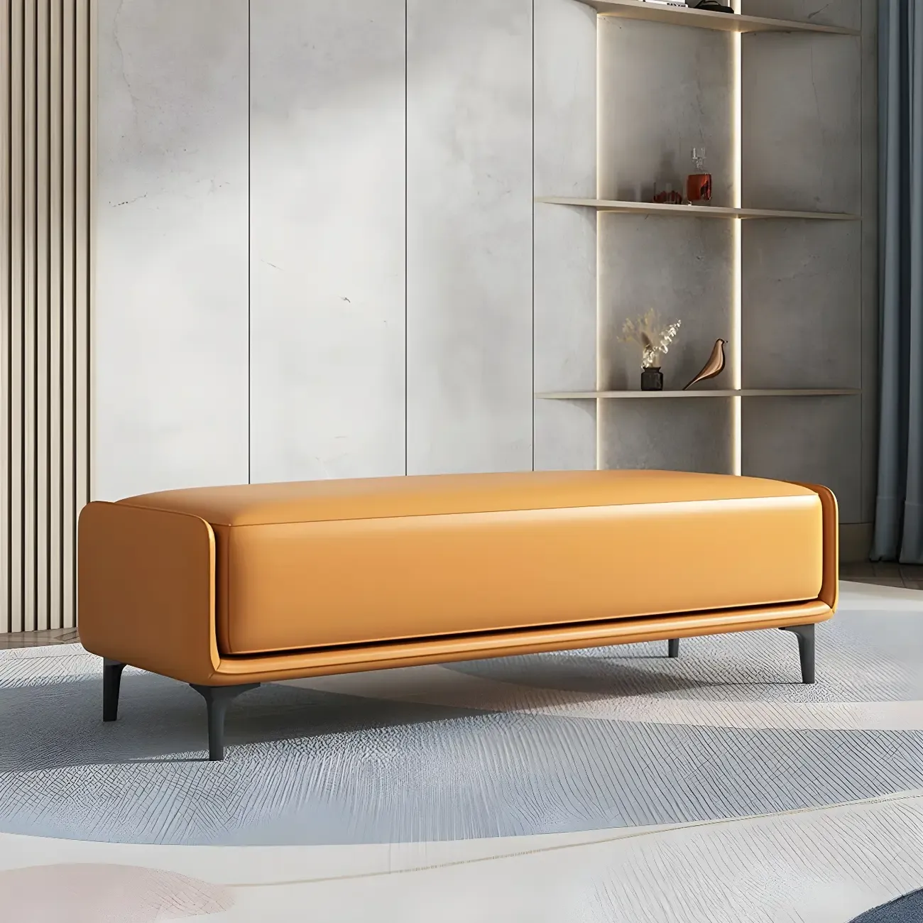 15 Wide Upholstered Rectangle Leather Bedroom Bench with Storage