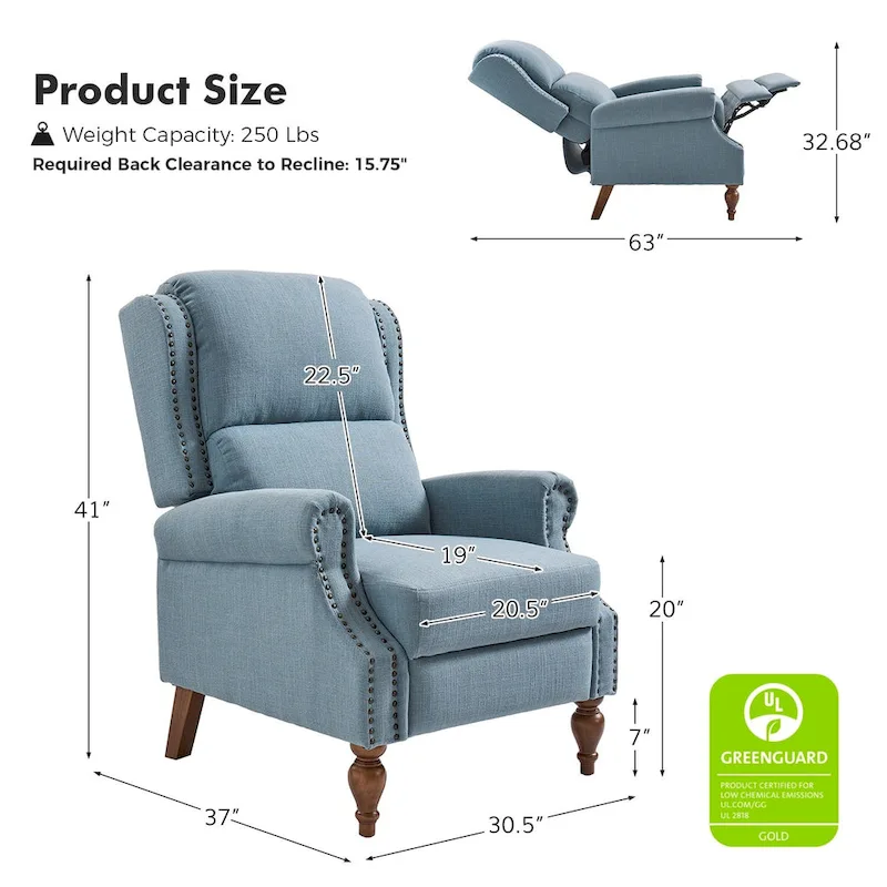 Traditional Roll Arm Manual Recliner with Solid Wood Legs