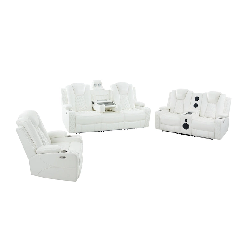 Deluxe Theater-Style Reclining Sofa Set with Power Recline, LED Lights, Wireless Charging and bluetooth Speaker