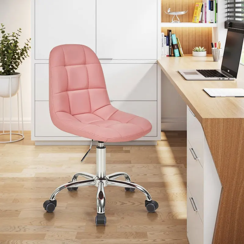 Armless Home Office Chair, Height Adjustable Computer Desk Chair with Wheels