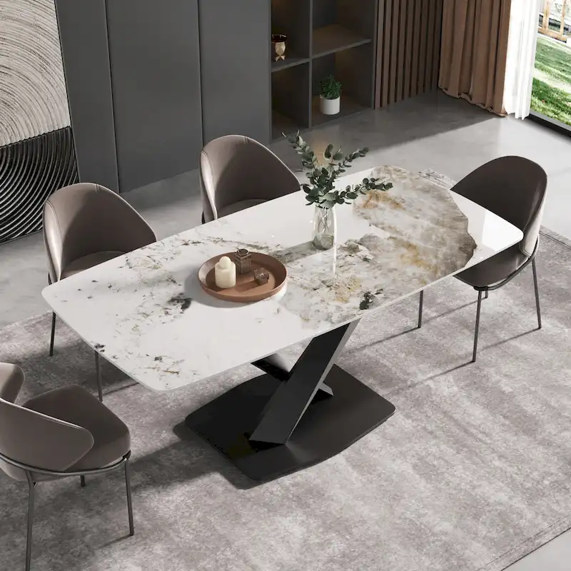 71  Modern Artificial Marble Dining Table with Carbon Steel Base