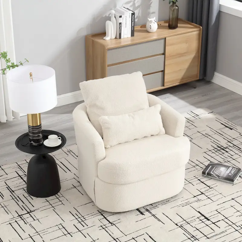 White Teddy 32.68 Upholstered 360 Swivel Barrel Chair with Metal Base