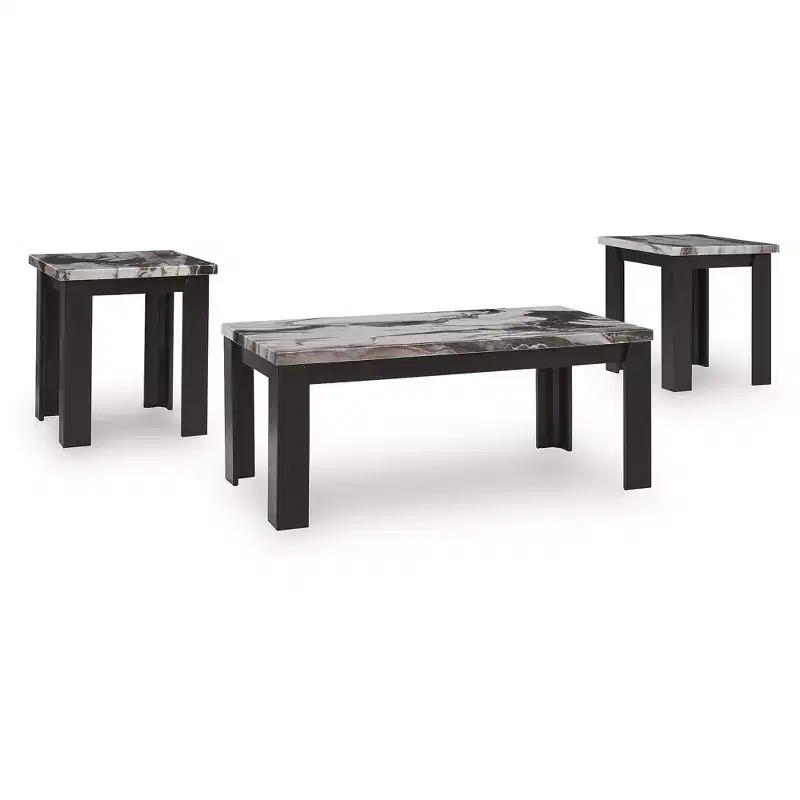 3-Piece Coffee Table Set with End Tables - Dark Brown/Faux Marble Finish