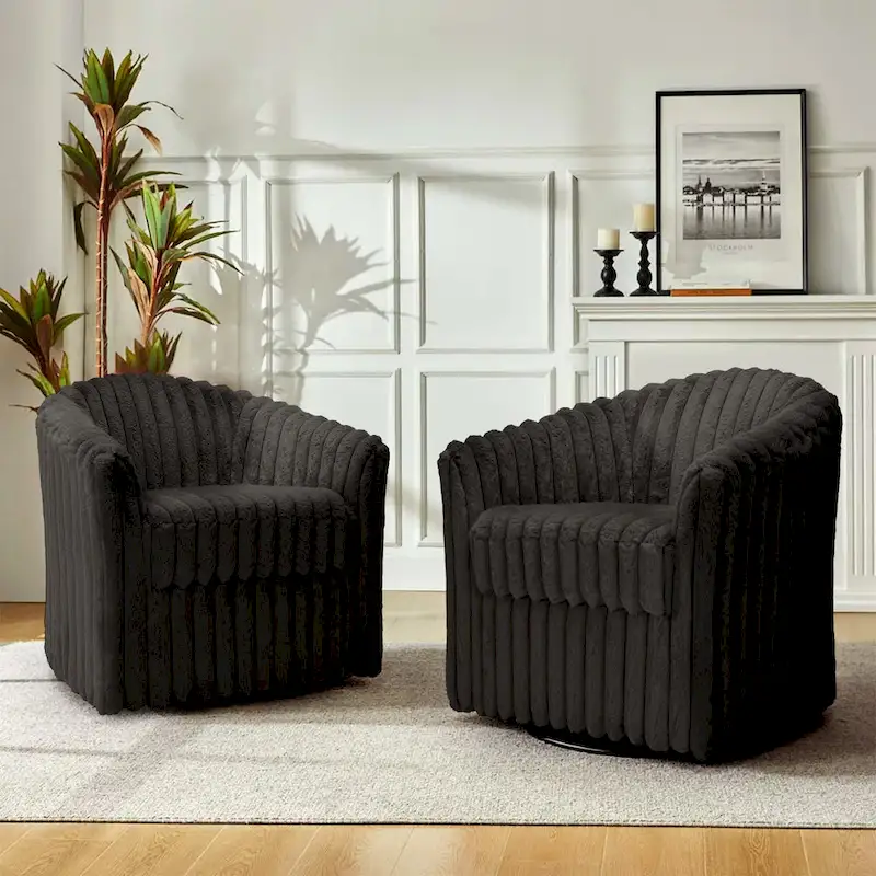 Faux Rabbit Fur Accent Chair 360-degree Swivel Barrel Chairs Set of 2