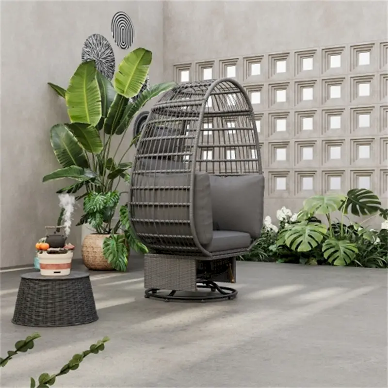 Rattan Egg Patio Swivel Chair with Cushions and Rocking Function