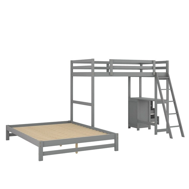Twin over Full Bunk Bed with Built-in Desk,3 Drawers