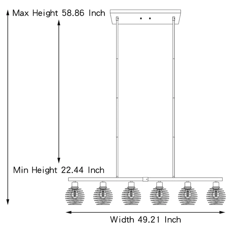 Modern 6-light Classic Black Kitchen Island Linear Pendant Lights - W49.21 *D5.51 *H8.66