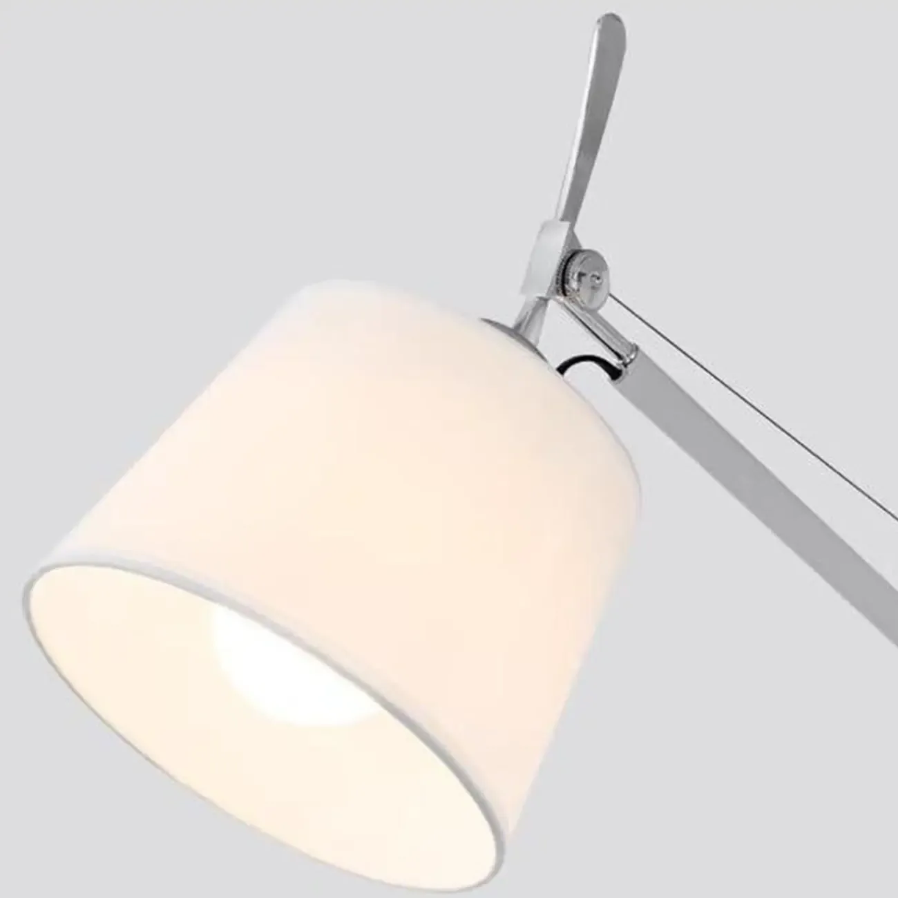 Modern Silver Swing Arm Wall Light with White Fabric Shade