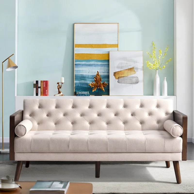 70 inch Futon Sofa Bed, Convertible 2 in 1 Love Seat Sleeper Sofa with 2 Throw Pillows