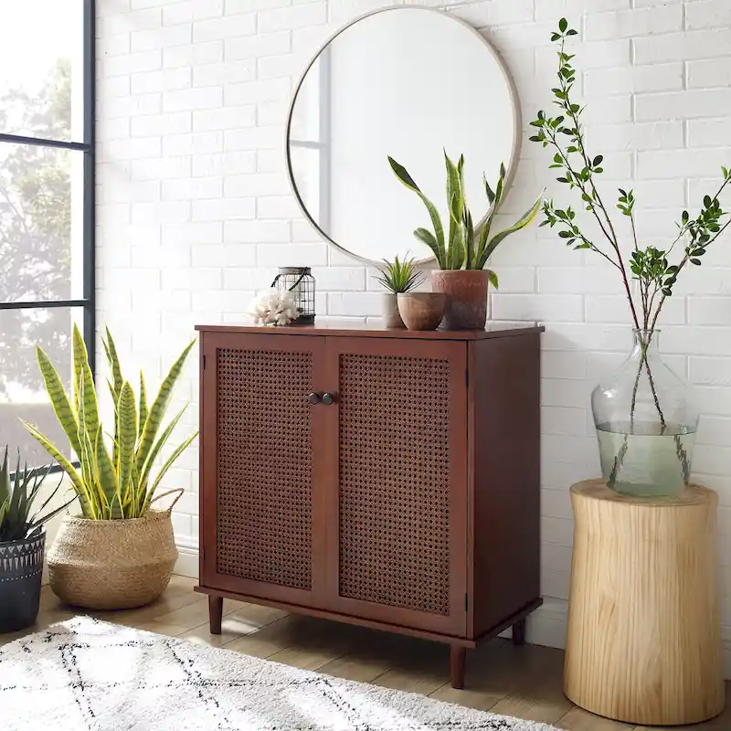 Art Leon Woven Rattan Wicker Accent Cabinet
