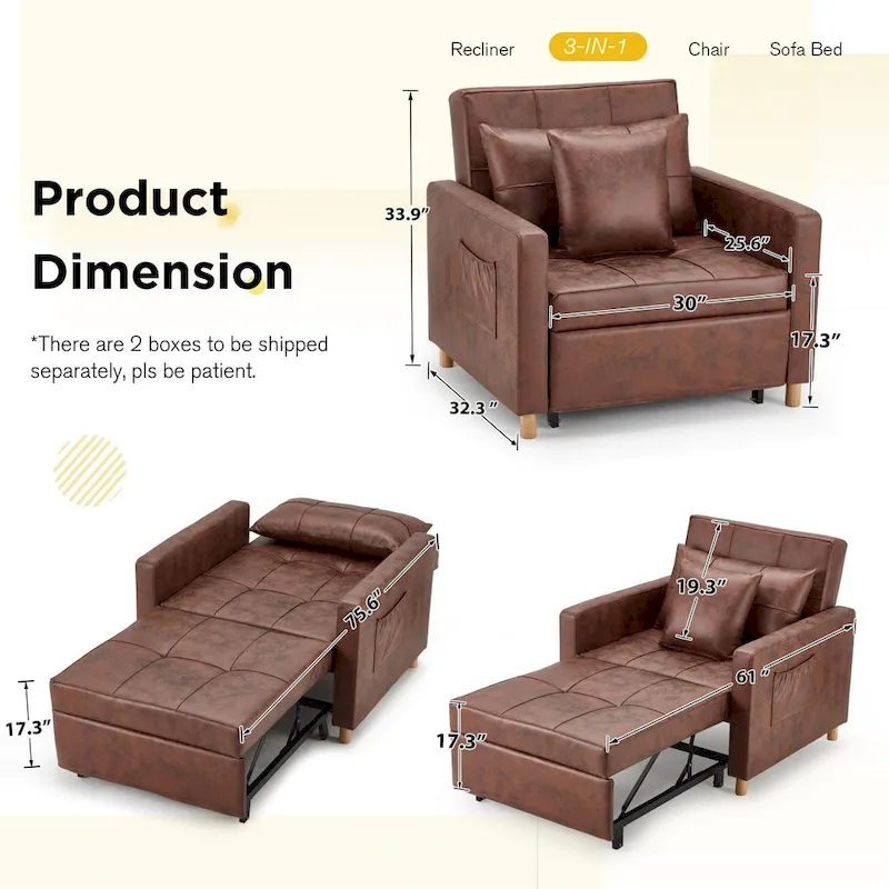 AECOJOY Adjustable Sleeper Chair Bed 3-in-1 Convertible Futon Sofa