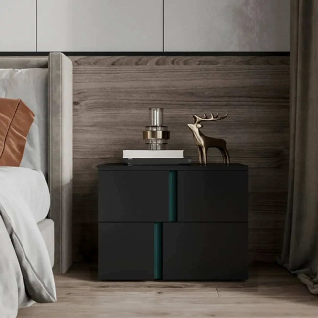 Modern Handle Free Brown Wood 2-Drawer Nightstand