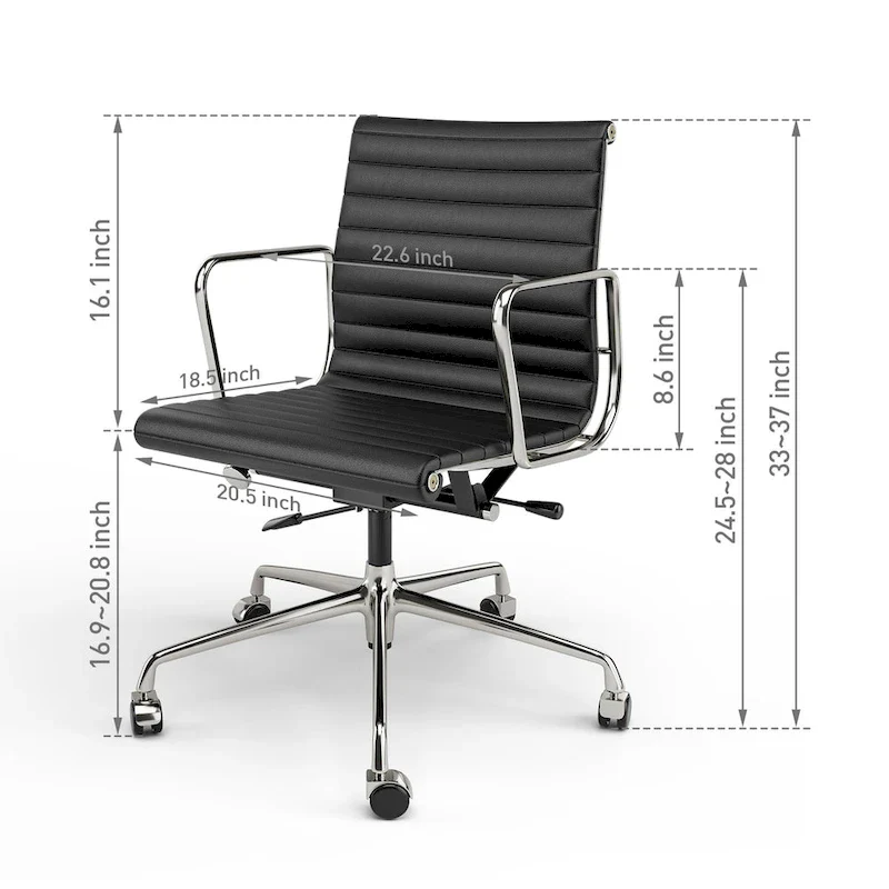 Low Back Genuine Leather Ergonomic Computer Ribbed Office Chair - N/A