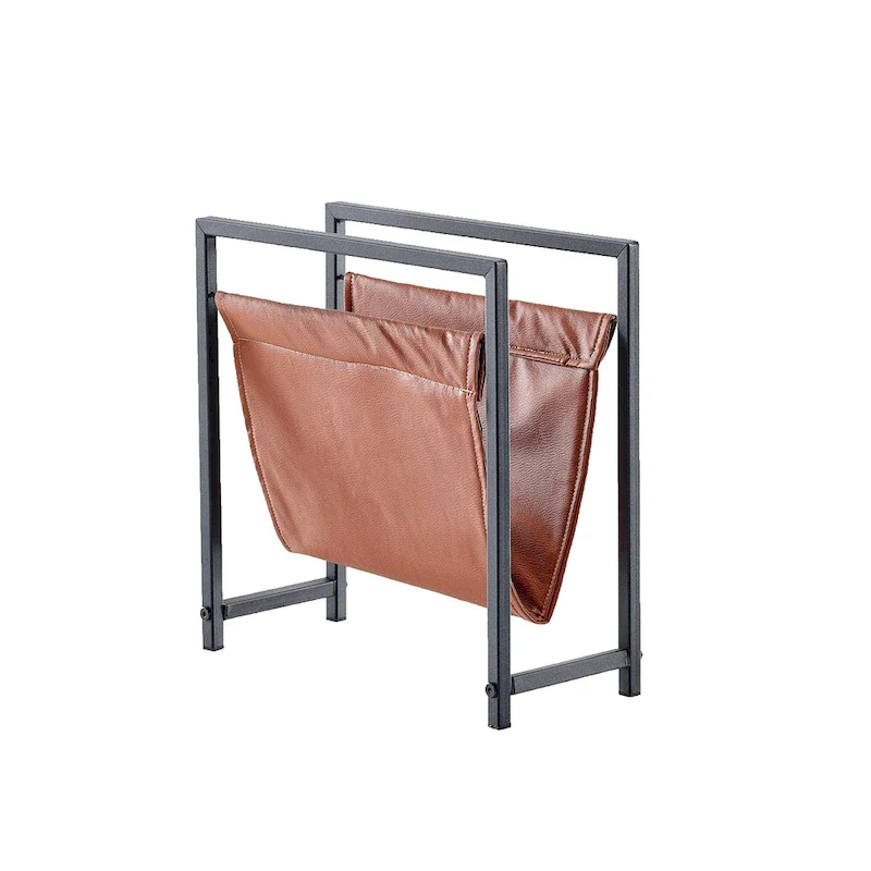 Freestanding Matte Metal Frame Leatharette Sling Magazine Holder