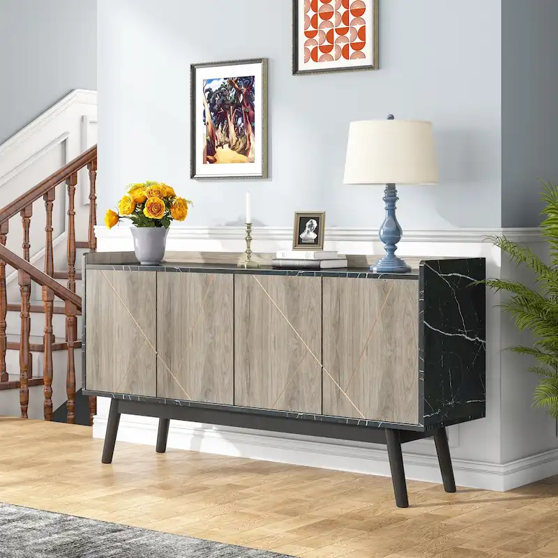 Wooden 4-door Buffet Sideboard with Storage for Kitchen Dining Room - N/A