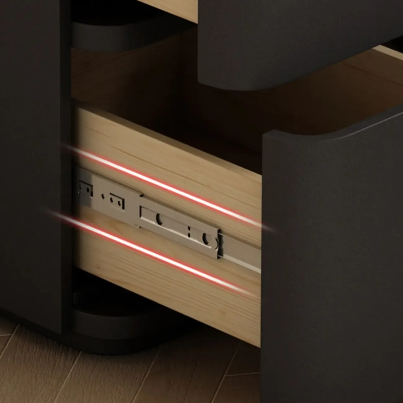 Narrow Leather Wood 3-Drawer Black Nightstand