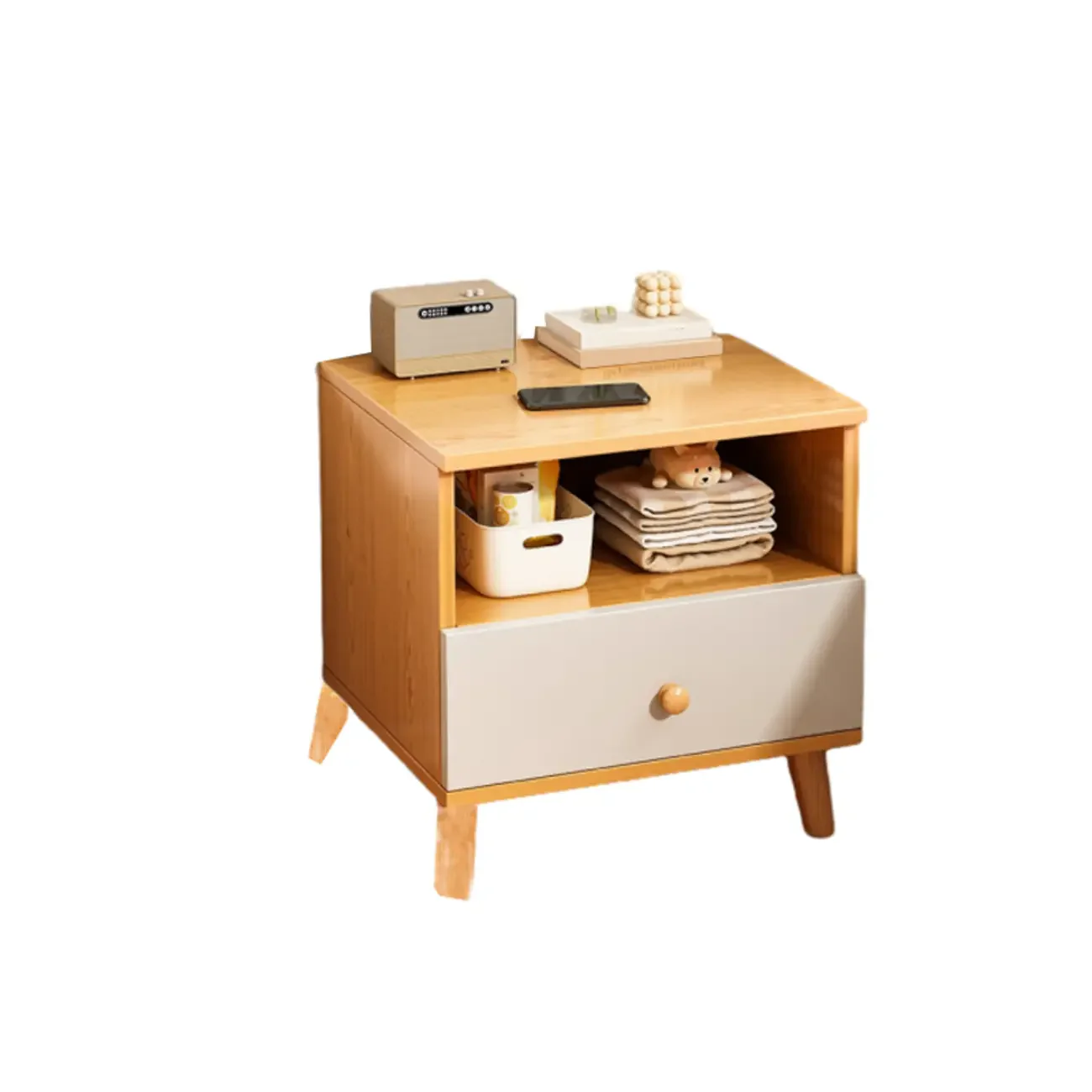 Modern Wooden Bedside Table with Dual Drawers