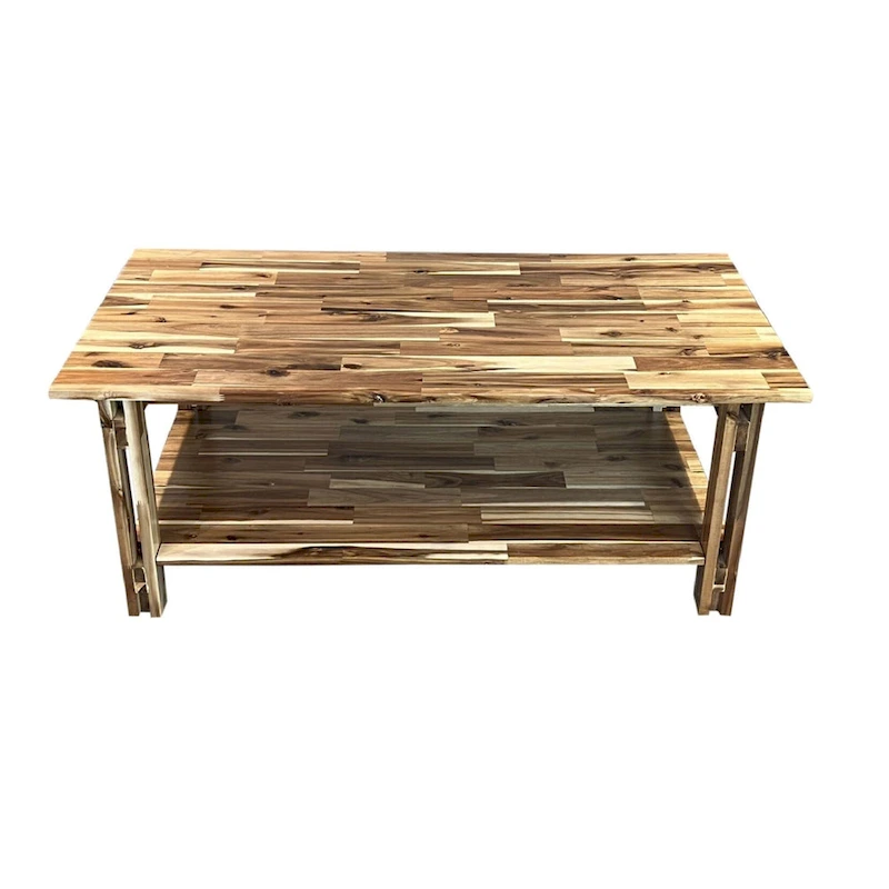 Acacia Wood Architectural Coffee Table with Shelf