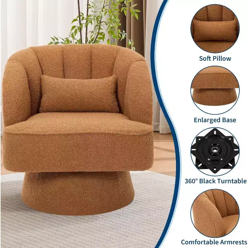 Acekool 360 Swivel Barrel Chair - Plush Teddy Velvet Lounge Chair
