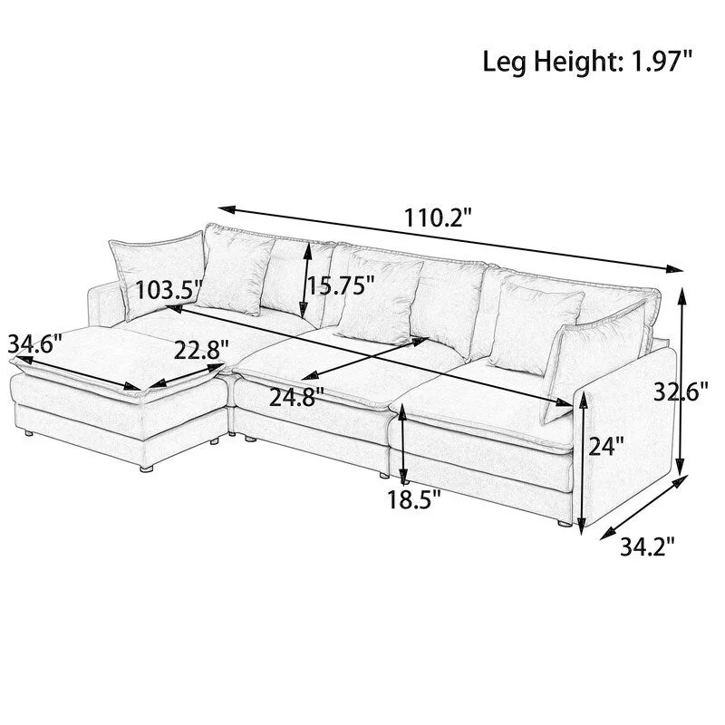 110.2 Chenille Three Seater Upholstered Sofa, Ottoman