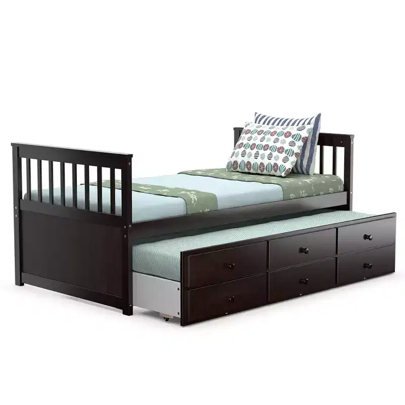 Costway Twin Captain's Bed Bunk Bed Alternative w/ Trundle & Drawers for Kids WalnutEspressoWhite