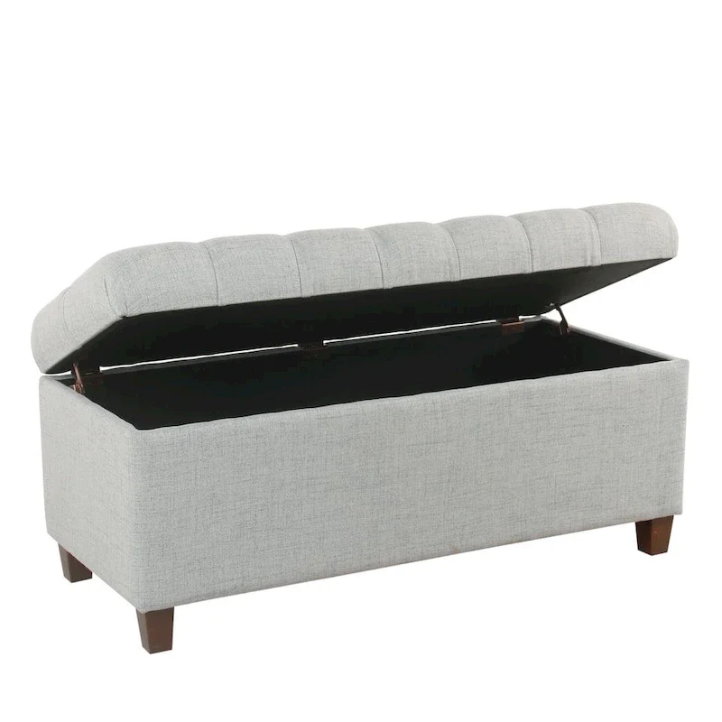 Light Blue Button-Tufted Storage Bench – Seats 1