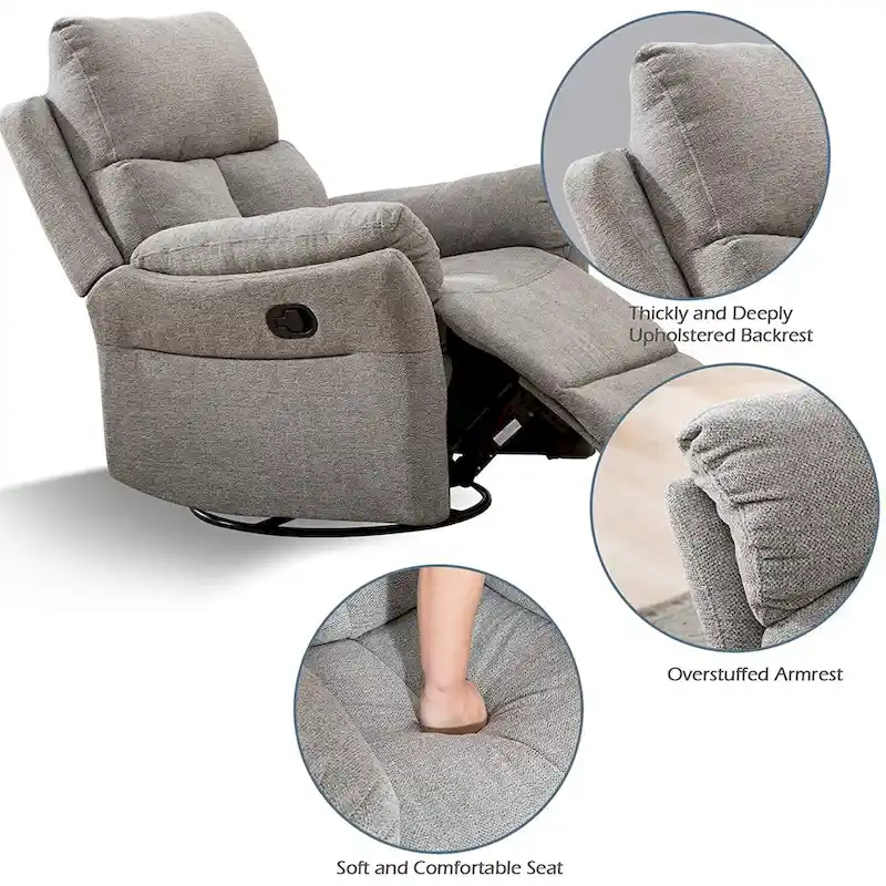 Fabric Overstuffed Swivel Rocker Manual Recliner Chair