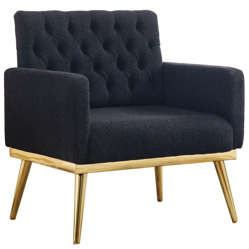 HOMYKA Sherpa Accent Chair Button Tufted Upholstered Linen Velvet Modern Armchair