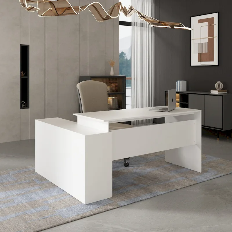 Office Computer Desk L Shaped Corner Desk Drawers Shelves