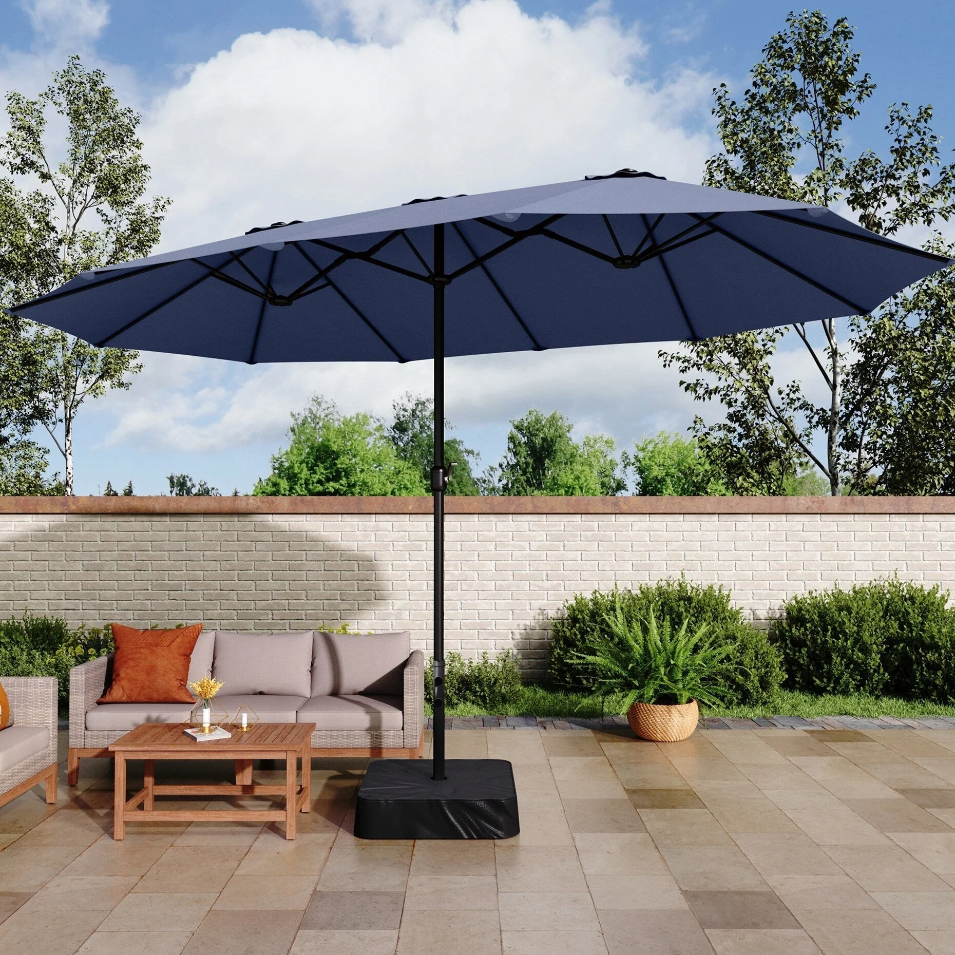 MAISON ARTS 15ft Double-Sided Patio Extra Large Twin Umbrella with Base Included