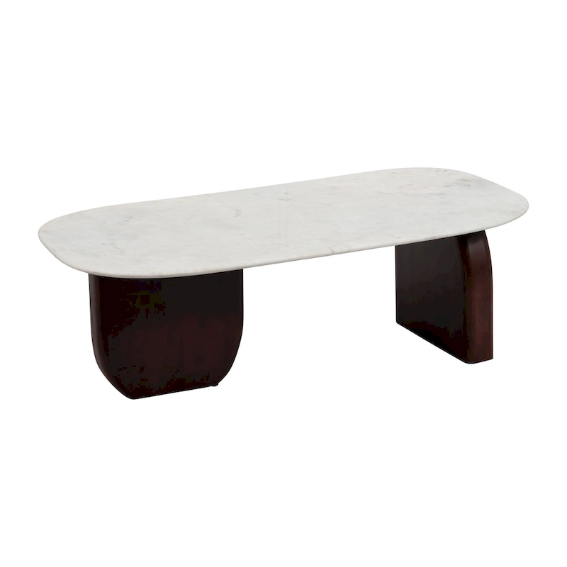 Sagebrook Home Modern Marble and Wood 16H Abstract Oval Coffee Table - 48 x 24 x 16