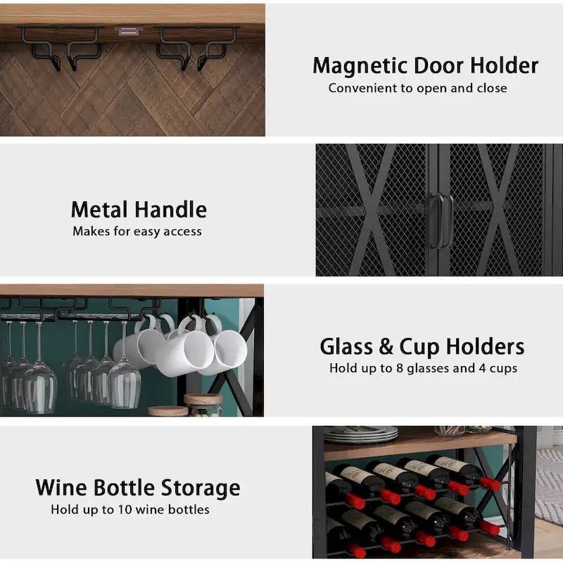 Myhozm Buffet Bar Cabinet with Wine Rack, Modern Buffet/Sideboard Wine Bar Dining Server, Grey/Brown