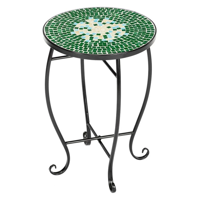 Mosaic Round Terrace Bistro Table Side Table With Coloured Glass