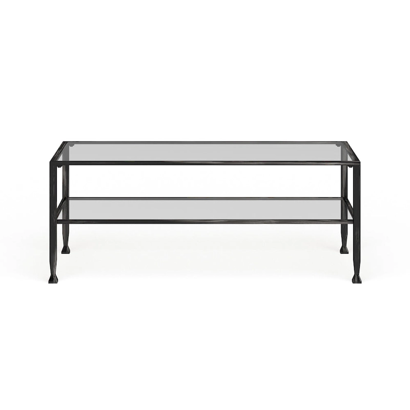 SEI Furniture Glenn Black Rectangle Metal Coffee Table with Glass Top and Bottom Shelf