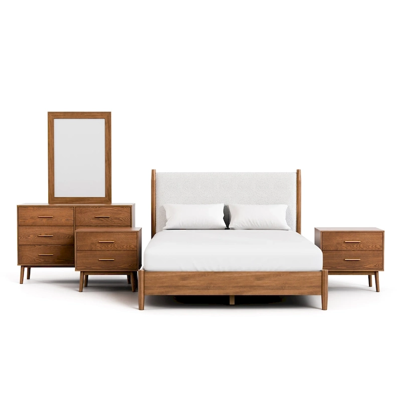 Furniture of America Beau Midcentury 5-Piece Walnut Queen Bedroom Set