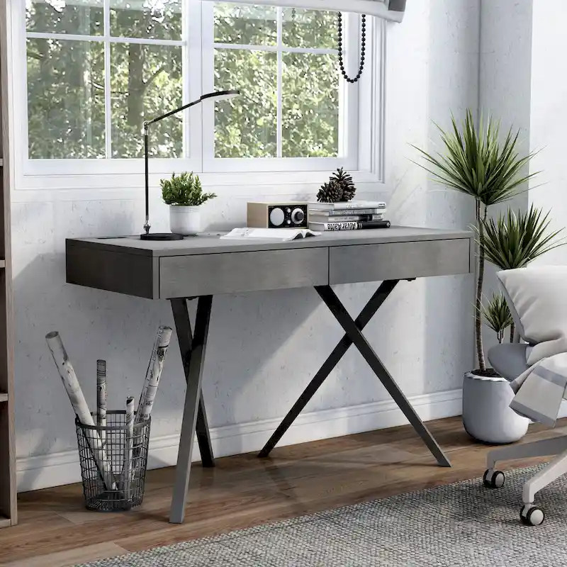 Foli Transitional 47-inch Wood 2-Drawer Desk with USBs and Power Outlets by Furniture of America