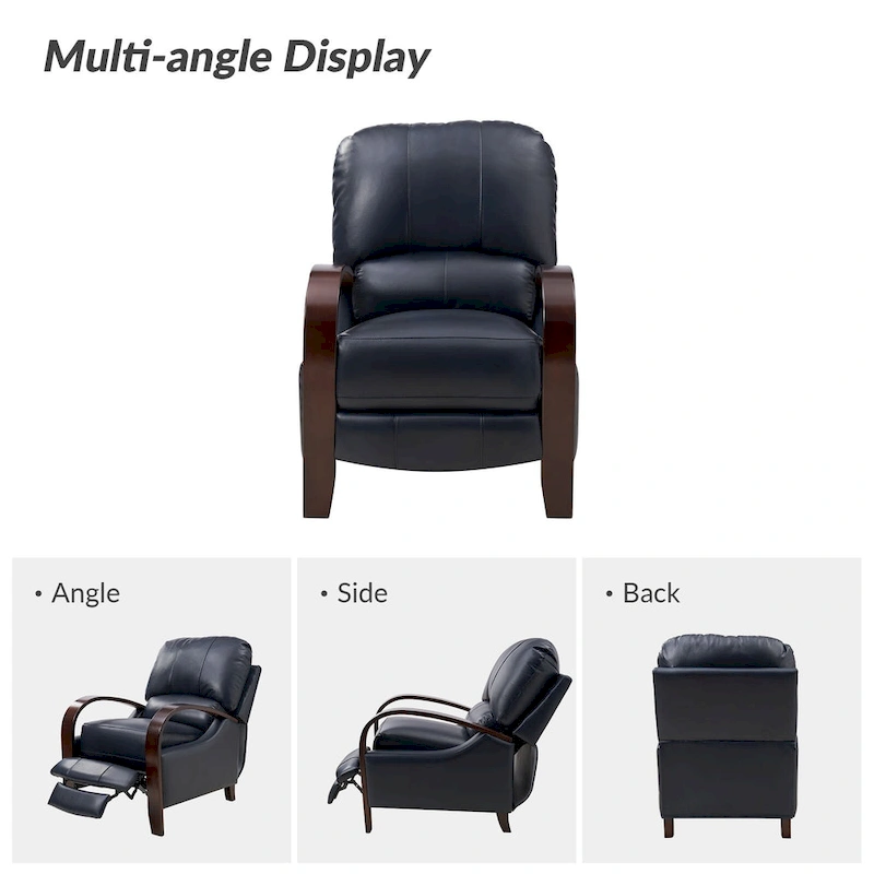 Alex Mid-century Modern Cigar Genuine Leather Manual Recliner with Wooden Curved Arms