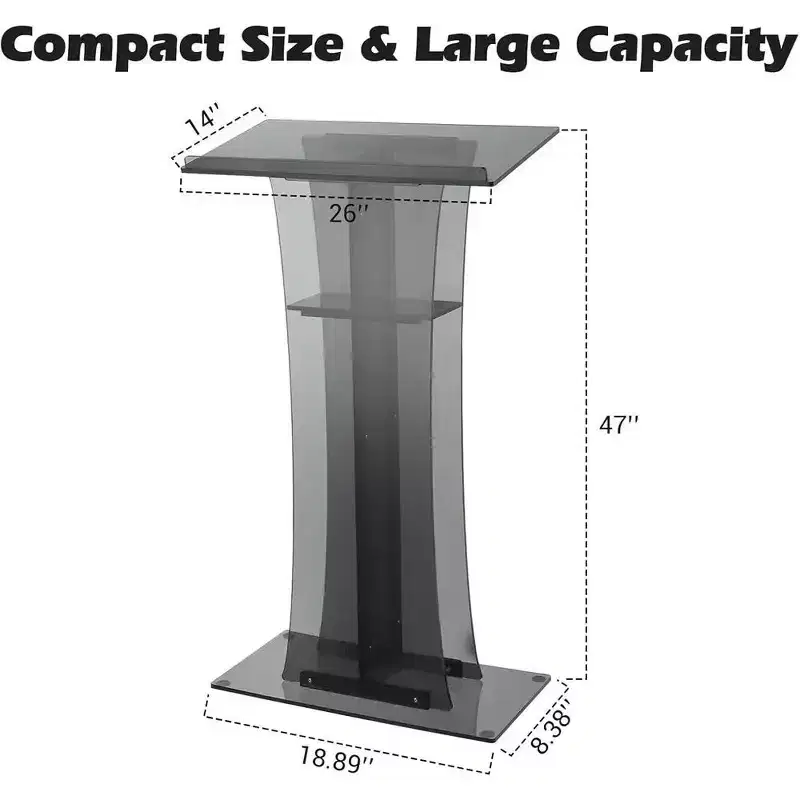 Garvee Clear Acrylic Podium Stand 26x14x47 Inch Pulpit Lectern With Storage Shelf