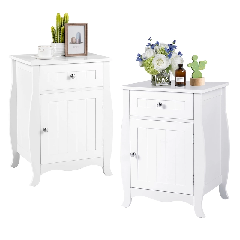 Costway 2PCS Nightstand with Drawer Cabinet Curved Legs Sofa Side End
